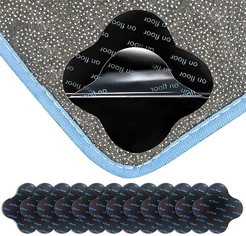 Rug Gripper for Carpets, 12PCS Rug Grippers for Laminate Wooden Hard Floors Reusable Carpet Tape Washable Rugs Tape Grip Carpet Gripper Strips-Black