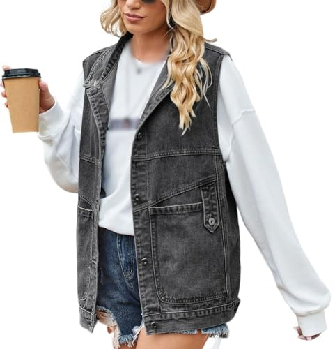 Chaleco Vaquero-Chaleco De Mezclilla Lavado Desgastado Vintage Chaleco De Mezclilla Corto Para Mujer Chaqueta De Mezclilla De Talla Grande Recortada Ocio Verano Primavera Jeans Chaqueta Botón Tapet