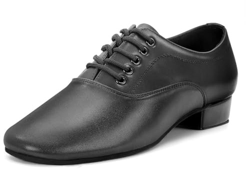 lalaball Men's Ballroom Dance Shoes Leather Lace-up Dancing Shoes Character Shoes for Latin Tango Salsa Waltz, Black 12 M US