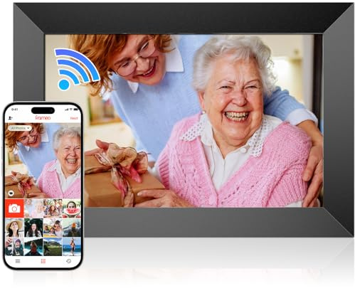 FRAMEO 10,1 tums digital fotoram, WiFi, elektronisk bildram, inbyggt 32 GB minne med 1 280 x 800 IPS-pekskärm, bilrotat, dela foton eller videor var som helst via Frameo-appen