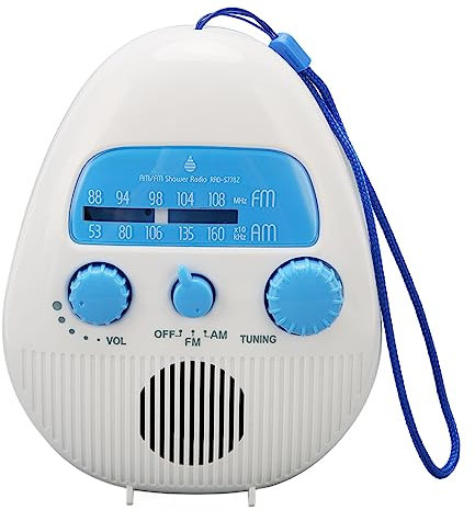 Vattentät duschradio, stänksäker AM FM-radio med vridknapp, inbyggd högtalare, justerbar volym, for utomhusbruk i badrummet