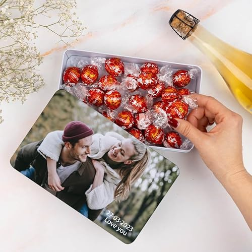 Wanapix | Cioccolatini Personalizzati Foto e Testo | Scatola San Valentino Originale | 22 Praline al Cioccolato alle Nocciole | Idee Regalo Anniversario |19,5x13,5x5cm