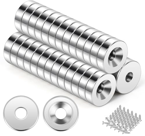 Wzone 10x3mm Calamita Neodimio, 40 PCS Magneti con Foro n52 Potente Magnete con Viti per Uffici Lavagna Magnetica Frigorifero Magnet Board