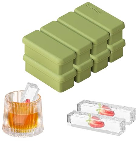 YARRAMATE Confezione da 2 stampi rettangolari in silicone per cubetti di ghiaccio stampo con coperchio, impilabili, di alta qualità, per whisky cocktail zuppe burro cottura facile rilascio (Verde)