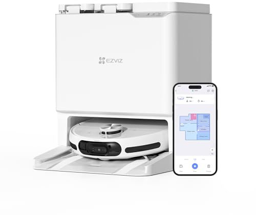 EZVIZ RS20 Pro Robot Vacuum Cleaner Auto All in One Station, 7200Pa, Hot Water Mop Washing, Hot Wind Self Drying, Self Emptying, Self Refilling, Pet Friendly, Carpet Detection, AI Obstacle Avoidance