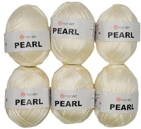 Ilkadim Export Pearl 6x90 Gramm Viskosegarn zum Stricken und Häkeln, 100% Viskose, Häkelgarn (creme 246)