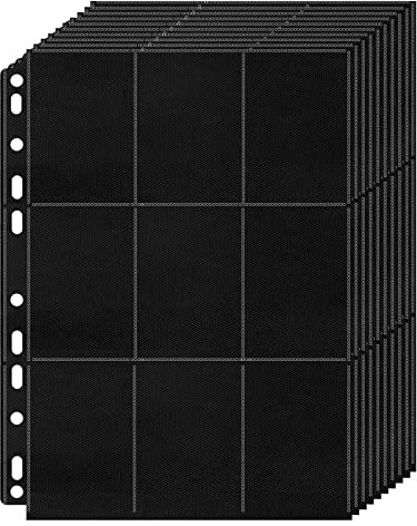 Hikrxya 900 Pockets Trading Card Covers Black, 50 Sheets Double Side 9-Pocket Blank Scrapbook Game Card Folders Card Sleeves Bags Trading Cards Films for A4 Ring Binder, Sports Football Cards