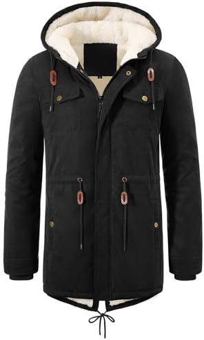 UMIPUBO Giacca Uomo Invernale Giubbotto con Cappuccio Parka Jacket in Pile Caldo Cappotto con Zip Termica Giacche Antivento Giubbino Media Lunga con Tasch (Nero, XXL)