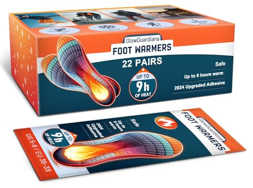 GlowGuardiana Insole Foot Warmers Long-Lasting Heating up tp 9h Air Activated Disposable Feet Warmers for Men & Women 22pair (5-8INCH), Black, ins22
