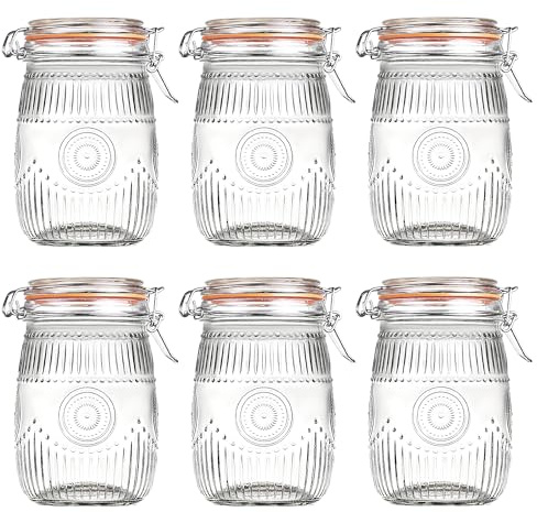 Amzcku Wide Mouth Vintage Mason Jars with Airtight Lid 32oz Canister 6-Pack
