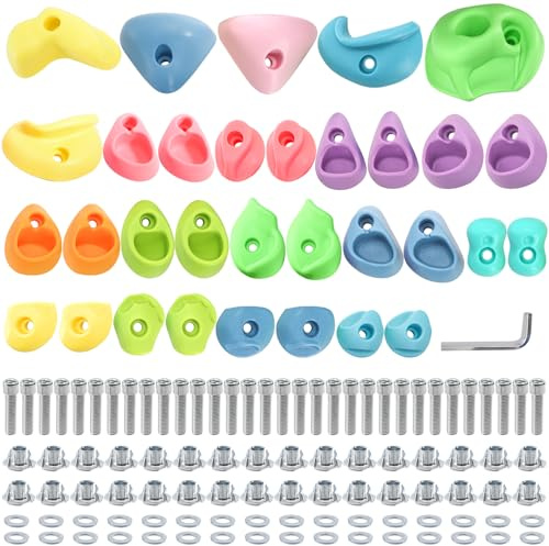 ZENFUN 32 Packs Rock Climbing Holds Multi Size and Color, Indoor & Outdoor Rock Wall Climbing Kit, Rock Wall Holds Multi-Colored Climbing Rock Wall Grips with Mounting Hardware