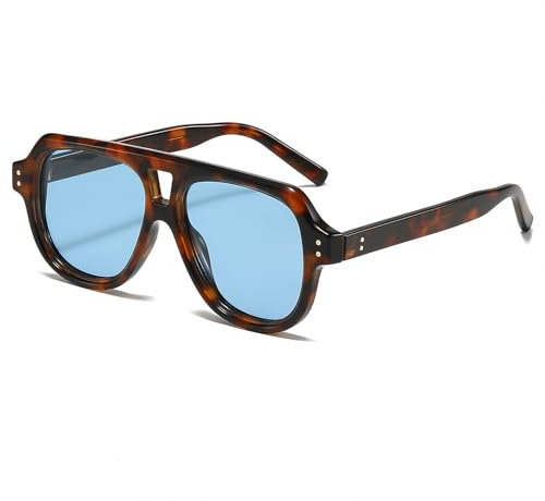 YAMEIZE Polarisiert Sonnenbrille Herren Damen Retro 70er Jahre Vintage Rechteckige Sonnenbrille Polarisiert Pilotenbrille Double Brücke Brille UV400 Schutz