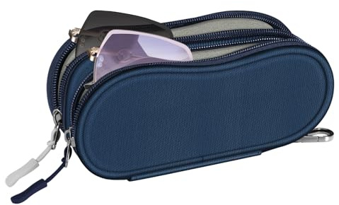 FINTIE Double étui à lunettes de soleil, pochette à lunettes portable souple avec mousqueton, double compartiments à fermeture éclair pour homme et femme, noir foncé, Large And Small Compartments