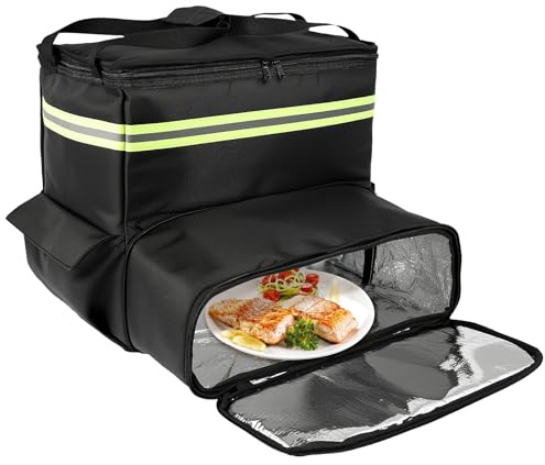 Backpack Premium Food Delivery Bag, Thermal Insulated Cooler Bag Large Capacity for Cold and Hot Food with Expandable Front Pocket, Reflective Stripes, Takeaway Home Delivery, for Bike 40x27x35cm