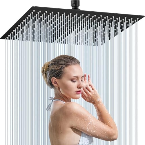 Moshiqgaol Duschkopf Regendusche 12 Zoll, Regenduschkopf Edelstahl 304 Quadrat 30x30cm, 360° Verstellbarer Dusche Kopfbrause, Rain Shower Head, Regenwalddusche Duschkopf(schwarz)