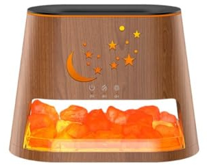 Saltsten lampa luftfuktare med aromaterapi, flameffekt, stämningsbelysning, justerbar timer, viskande tyst dimma, träfiberfinish för sovrum eller kontor luftrening