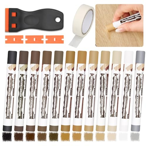 Pate a Bois 12 Couleurs Brun, Pate a Bois Rebouchage, Kit Reparation Parquet, Mastic Bois, Kit Reparation Carrelage, Parquet Stratifié, pour Trous, Rayures et Fissures sur Stratifié