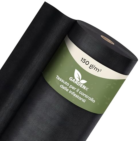 GARDENIX Tessuto non tessuto per erbacce, 30 m² (0,6 m x 50 m), permeabile all'acqua 150 g/m², colore nero, resistente ai raggi UV, per aiuole rialzate, pellicola protettiva per piante