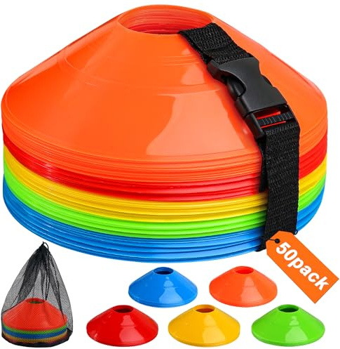 Alytree Football Training Cones, Football Sports Cones Marker Disc Cones Set with Carry Bag and Locking Strap, Training Equipment for Kids Football Practice, Sports, Games