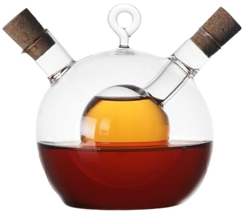 Aetherize Set dispenser per olio e aceto 2 in 1 350 ml + 50 ml Dispenser per olio e aceto Bottiglia a forma di sfera in vetro da 4 x 4, 5 pollici bottiglia con tappo sughero per cucina