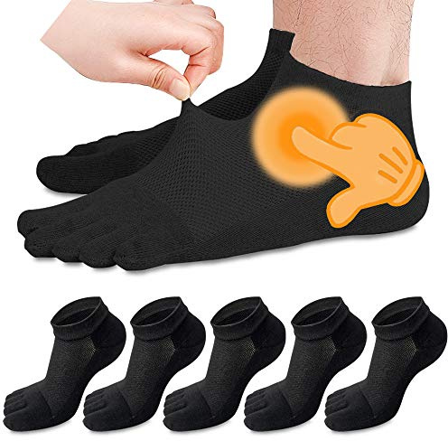 MOAMUN 5 Pairs Toe Socks Men, Breathable Soft Ankle Socks No Show Sock Men, Cotton Low Cut Five Finger Sock with Toes for Sports Working, Size6-9(Black)