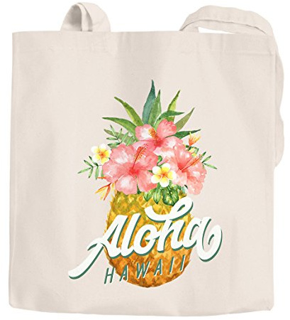 Autiga Jutebeutel Ananas Aloha Hawaii Blumen Tropical Paradise Baumwolltasche Stoffbeutel natur unisize