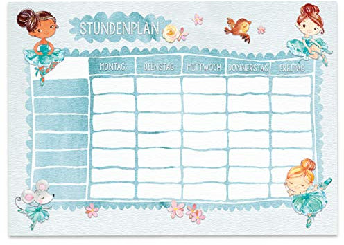 Papierdrachen Stundenplan DIN A4 Block - Motiv Ballerina - beschreibbar und ideal als Geschenk für Schule oder Uni - Terminkalender und Wochenplan für Kinder