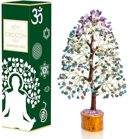 Crocon® Turquoise & Amethyst Crystal Tree of Life Spiritual Healing Meditation Gift Bonsai Tree for Home & Room Decor Crystal Gift for Women Mum Sis Birthday Gifts for Women Men Housewarming Present
