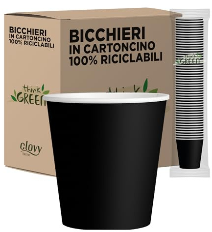 cubex professional 500 Bicchieri in Carta da 75 ML Neri, per Caffè, Acqua, Bevande Calde e Fredde, 100% Riciclabili