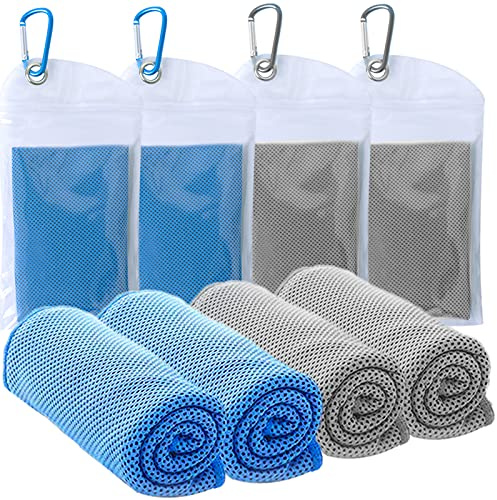 SZELAM 4 Packs Cooling Towel (40x12),Ice Towel,Soft Breathable Instant Towel,Microfiber Cool Towel for Yoga,Golf,Sport,Gym,Workout,Camping,Fitness,Outdoor &More Activities (2 Blue/2Grey)