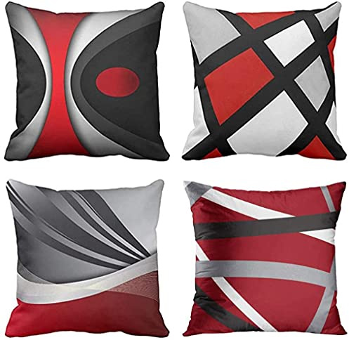 ZHILING Set of 4 Cushion Covers 45x45cm Modern Abstract Red Stripes Gray Black White Acrylic Bold Grey Decorative Pillow Cases Home Decor Square cushion covers 18x18 Inches
