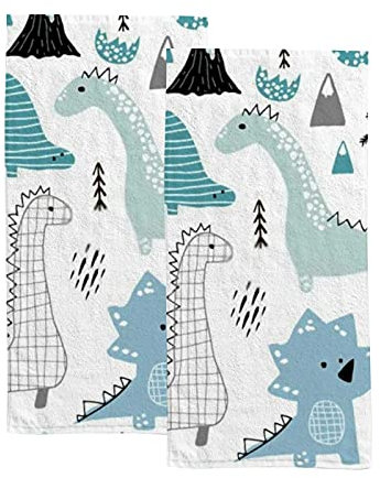 Badetuch Kindish Dino Küchen-Waschlappen 2er Set weich hoch saugfähig & schnell trocknend dünn für den täglichen Gebrauch