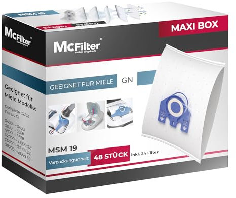 McFilter I 48 Staubsaugerbeutel kompatibel mit Miele Staubsauger GN Serie S2 S4 S5 S6 S8, Complete C2/C3, Classic C1 I Staubbeutel inkl. 24 Filter I MAXI BOX