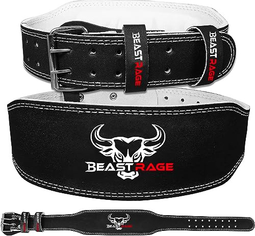 BEAST RAGE Gewichthebergürtel, Leder, strapazierfähig, Fitnessstudio, Bodybuilding, Workout, Training, Gewichthebergürtel, 10 verstellbare Löcher, 10,2 cm, gepolsterte (Schwarz, XL)