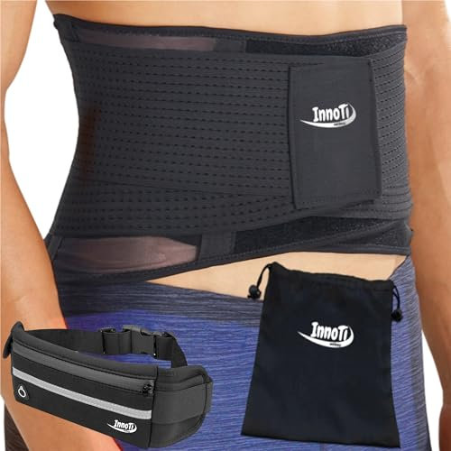 InnoTi Faja Lumbar para Hombre y Mujer - Cinturón Protector de los Lumbares en Actividades Deportivas, el Gimnasio y en el Trabajo - Ligera y Transpirable - Compresión de Doble Ajuste (S)