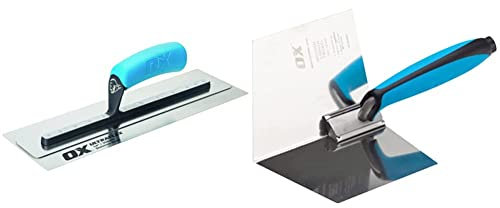 OX Pro UltraFlex Finishing Trowel 14in / 355 x 110 mm & Dry Wall Internal Corner Trowel 102 X 127mm