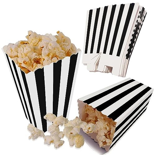 24 Stücke Popcorn Boxes, Popcorntüten Schwarz, Candy Tüten Partytüten Set 3 verschiedenen Designs Popcornschachteln Candybar Tüten für Partys,Familienfeier,Kino,Kindergeburtstag (Schwarz)