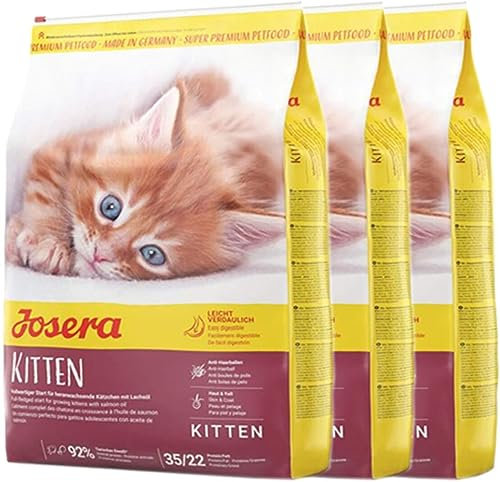 JOSERA Kitten (3 x 400 g) | Katzenfutter für eine optimale Entwicklung | Super Premium Trockenfutter für wachsende Katzen | 3er Pack
