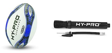 Hy-Pro Intercept Rugby Ball | Official Size 5 Training Ball, Blue Fast Dual Action Portable Pump