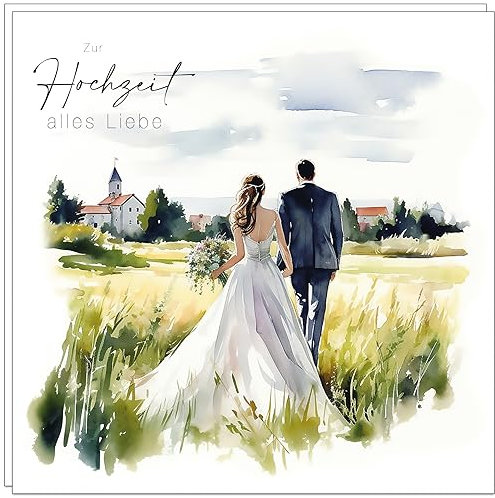 Pusteblume Grusskarten 2 x Karte zur Hochzeit große quadratische Karte aus Recyclingpapier mit bedrucktem Umschlag (Aquarellfarben)