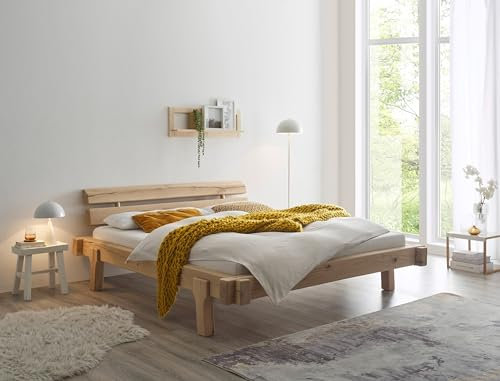 möbelando Inger Modernes Massivholzbett 180x200 - Komfortables & hochwertiges Balkenbett aus massiver Eiche - 208 x 83 x 234 cm (B/H/T)