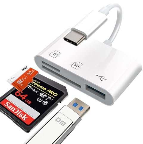 KikoSaka USB C SD Card Reader 3 in 1 Type C USB Camera Card Reader Adapter with SD Micro SD USB 3 Ports for iPhone 15 Pro Max, MacBook Pro/Air, Chromebook, Galaxy and More USB-C Device