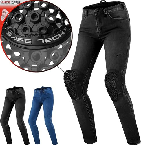 SHIMA Metro Motorrad Jeans Damen mit Protektoren Airforce Knieprotektoren Motorradhose Kurzgrößen Hosen Motorradjeans für Damen Protektorenhose Textilhose Jeanshose Lang (Frauen, Schwarz, 32/30)