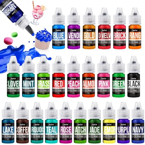 Colorante alimentario – 26 colores de alta concentración líquida para pasteles, hornear, huevos de Pascua, bebidas, sin azúcar, para fondant, glaseado, slime, decoración de tartas, 6 ml cada uno
