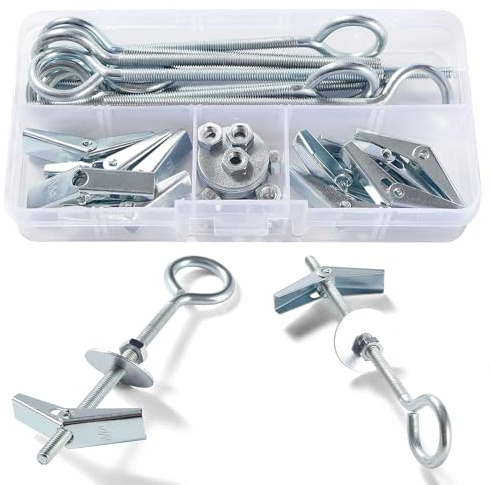 Lyeteung 10 Set M4 Fixations Crochets à Bascule à Ressort, Boulon Ailes Crochet, Crochet Fermé de Plafond en Plaques de Plâtre, avec Écrous Hexagonaux, Rondelles, pour Plafond Plantes Mur Maison