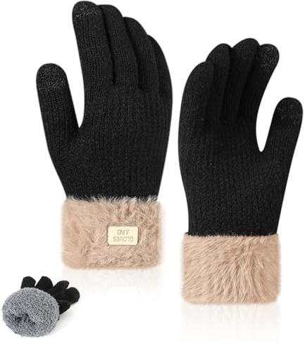 TAGVO Guantes de Punto Invierno para Mujer, Guantes Táctiles Térmicos de Lana con Forro Polar Suave, Guantes de Touch Screen Elástico, Guantes Regalo Mujer para Esquí Ciclismo Senderismo Correr