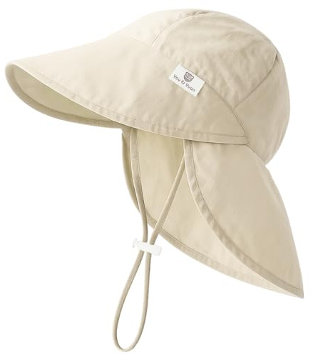 RoxNvm Chapeau Anti UV Bébé, Chapeau Anti UV Enfant, Respirant Chapeau Bebe, Protègenuque Casquette Bebe Garçon, Chapeau Bebe Fille Plage pour 6 Mois à 2 Ans Enfants Plage (Beige)