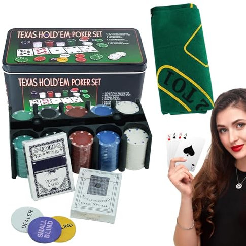 Valigetta Da Poker - Cofanetto Da Poker Adriana | Gioco Di 200 Chip Da Poker | Gettone Donatore | Giochi Di Carte Blu E Rosso | Gioco Professionale Multifunzionale E Resistente per Craps