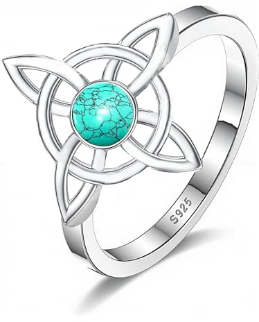 Only faith Anillo Nudo de bruja Plata de Ley 925 con piedra Natural Anillo Regalo para Mujer Amuleto poderoso de Protección (Nudo de Bruja Tradicional, Turquesa, 6)