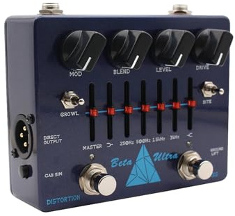 summina Beta Ultra Distortion Pedal Dual Modes DI Box Bass Effects Pedal 6-Band EQ Headphone Output Amp Simulator with Cabinet Emulation for Bass Guitar Players